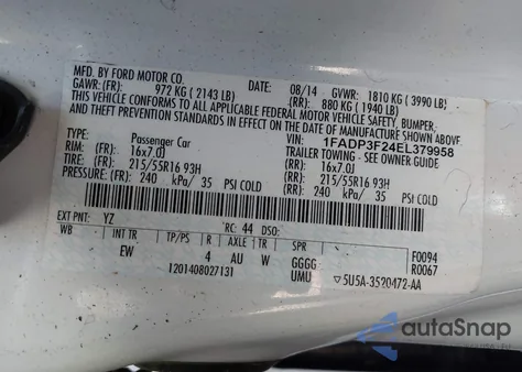 2014 Ford Focus Se z USA, uszkodzony, nr VIN 1FADP3F24EL379958
